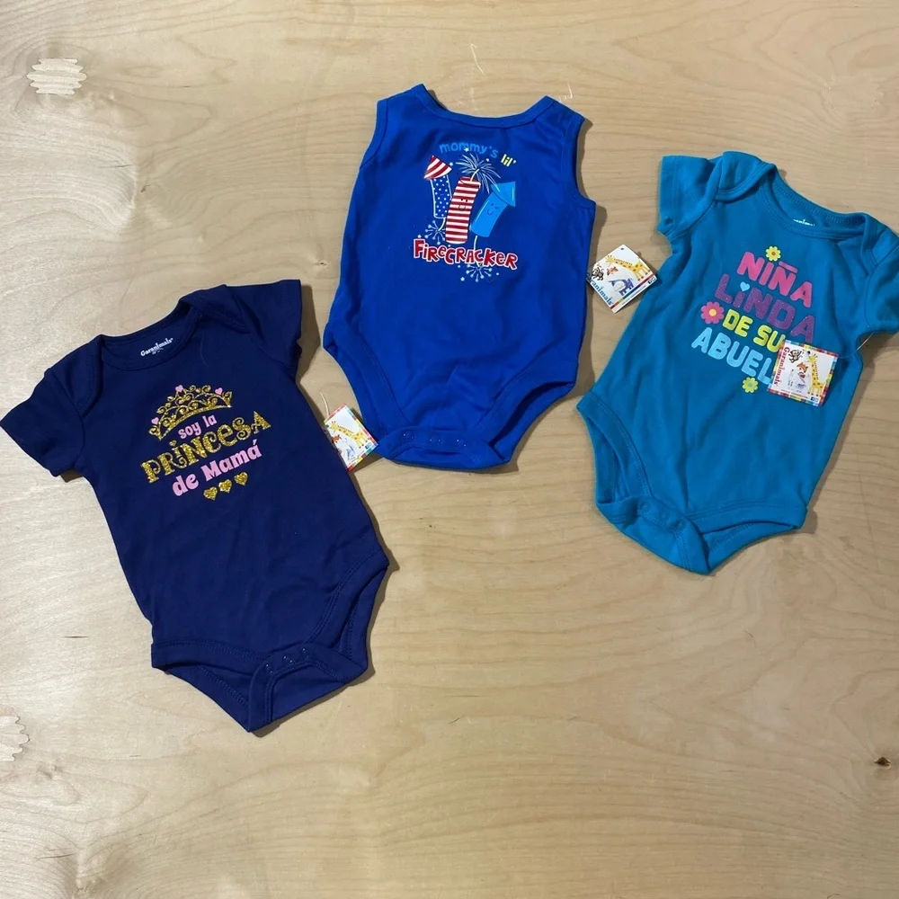 Garanimals Blue and Teal Bodysuit Trio 3-6 M (OQ)